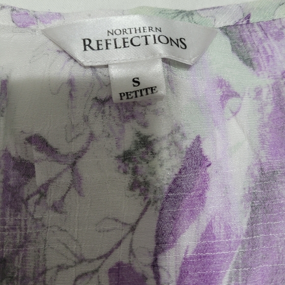 💲1️⃣ NWOT Northern Reflections White / Purple Fauna Lined Flutter Sleeves Sz Sm - Picture 10 of 12